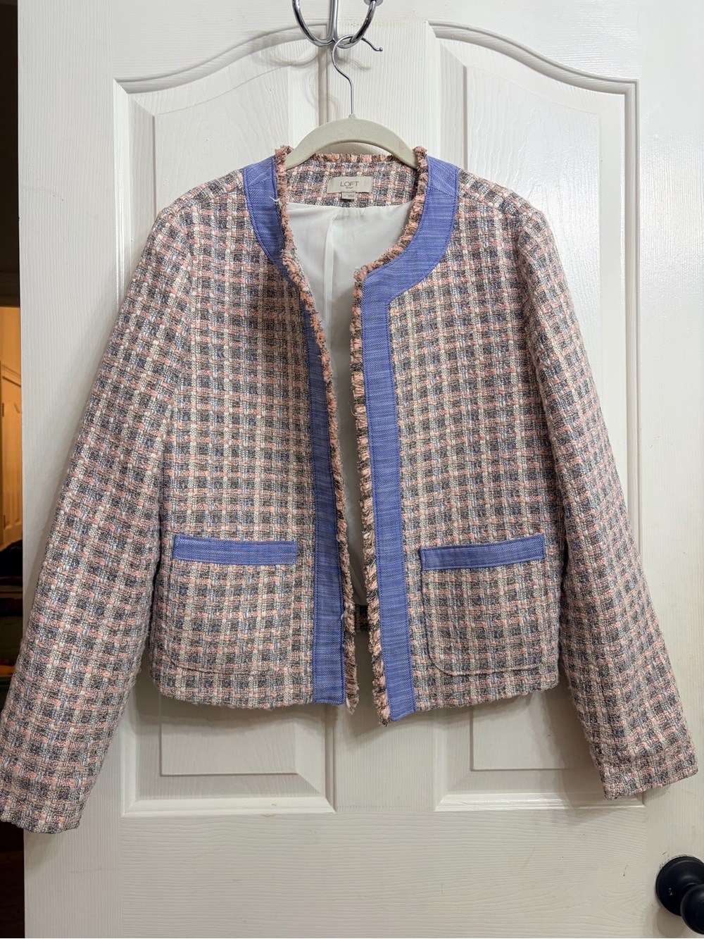 LOFT outlet Peach and Blue Tweed Collarless Blazer